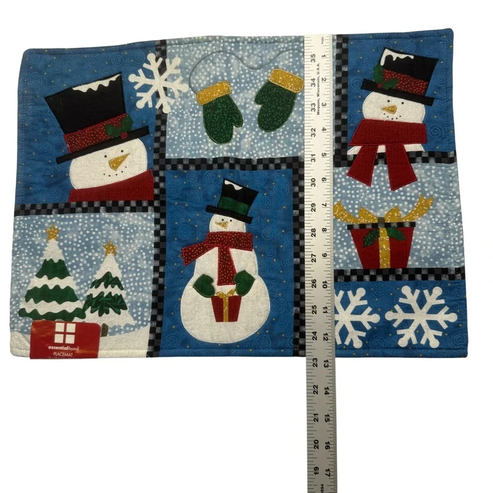 NEW Essential‎ Home Winter Snowman Holiday Placemats Set Of 4 Blue White Cottage